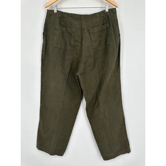 Eileen Fisher 100% Linen Pants High Rise Straight Leg Ankle Olive Green - Picture 4 of 8